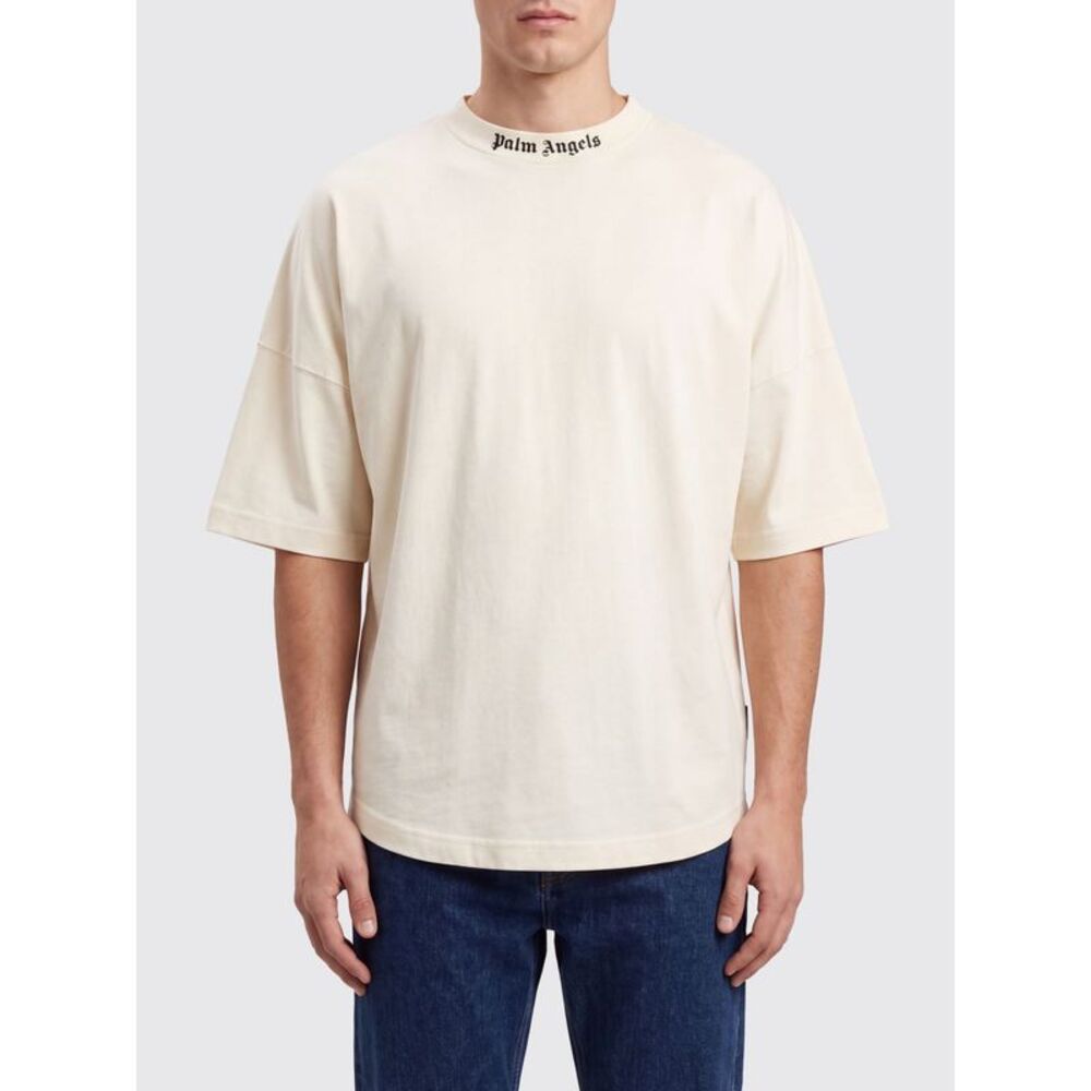 Palm Angels Men Relaxed Fit Cotton T-Shirt Palm Angels With Contrasting Logo